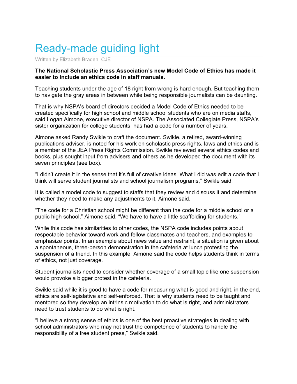 Ready-Made Guiding Light Written by Elizabeth Braden, CJE