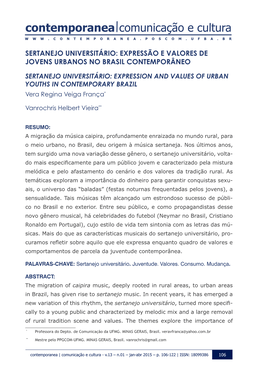 Sertanejo Universitário: Expressão E Valores De Jovens Urbanos No Brasil Contemporâneo