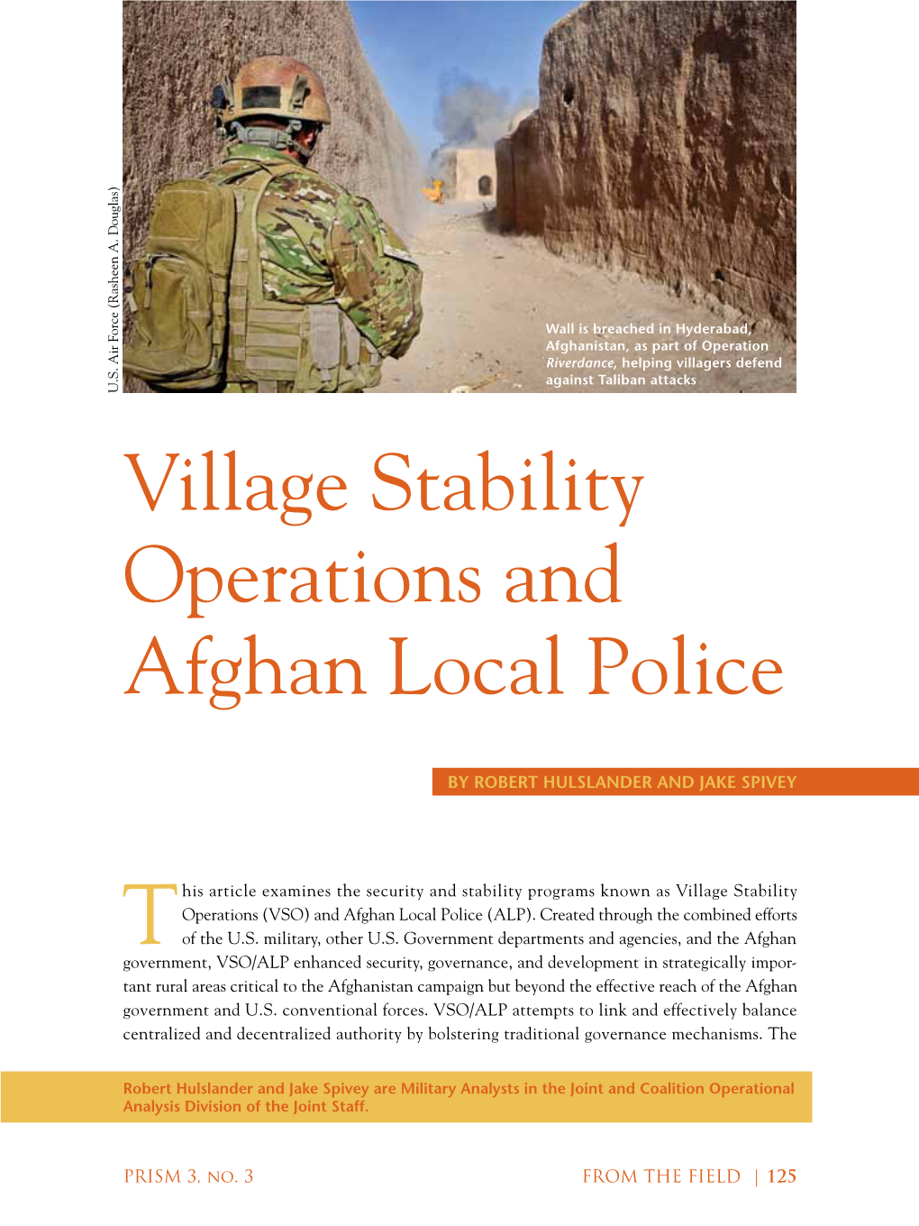 Village Stability Operations and Afghan Local Police