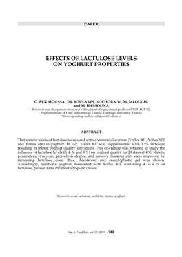Effects of Lactulose Levels on Yoghurt Properties