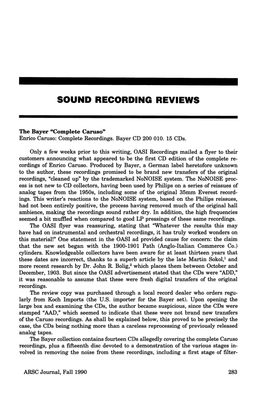 ARSC Journal, Fall 1990 283 Sound Recordings