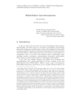 Wilfrid Sellars' Anti–Descriptivism 0. Introduction