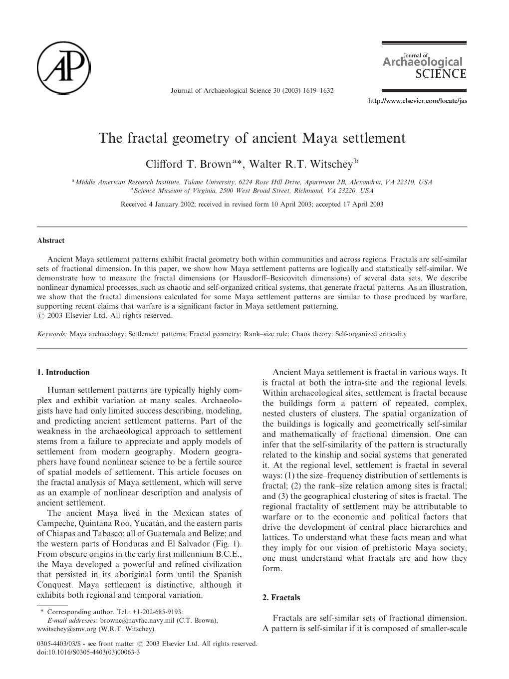 The Fractal Geometry of Ancient Maya Settlement