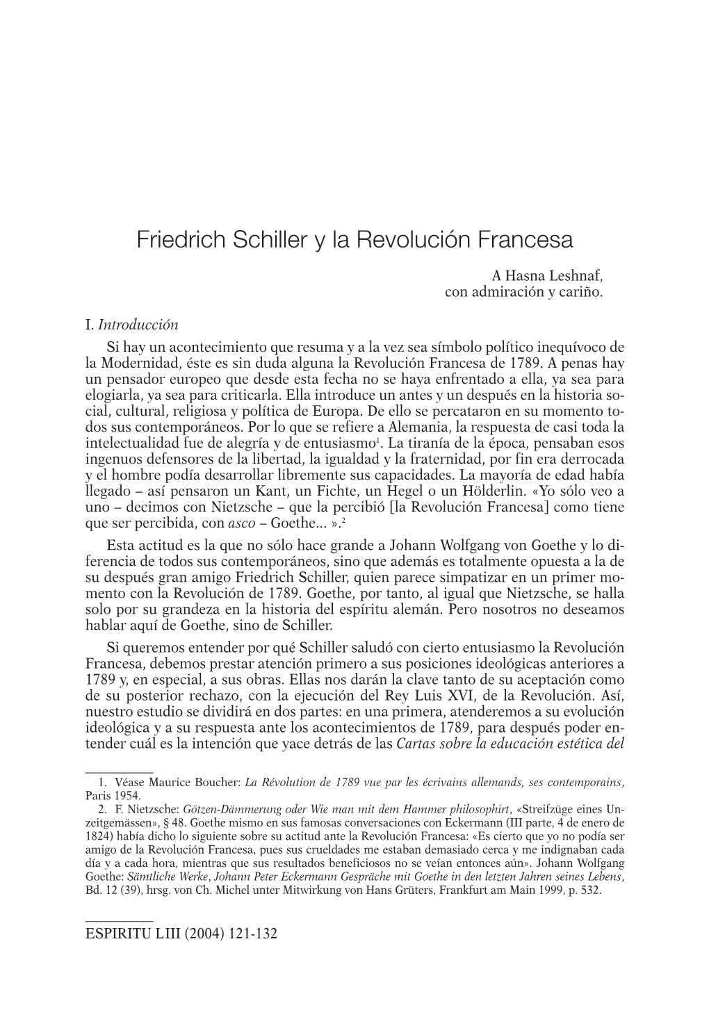 Friedrich Schiller Y La Revolución Francesa