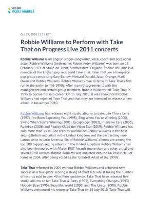 Robbie Williams to Perform with Take That on Progress Live 2011 Concerts