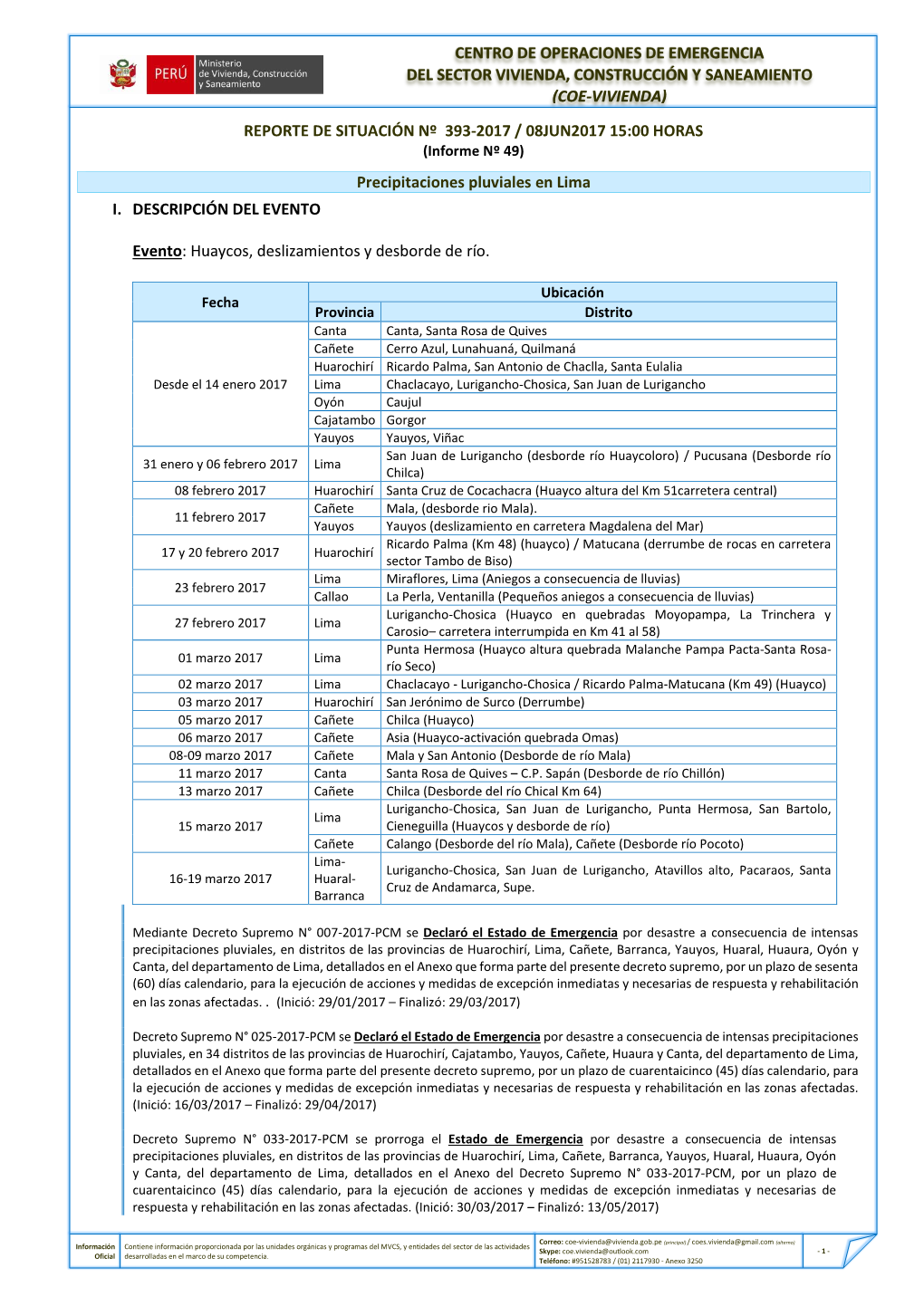 (Coe-Vivienda) Reporte De Situación Nº 3