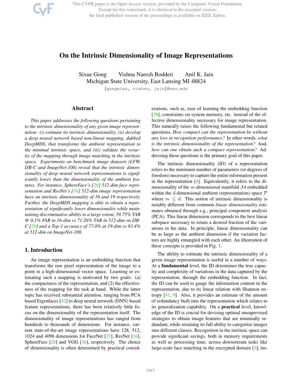 On the Intrinsic Dimensionality of Image Representations