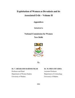Exploitation of Women As Devadasis and Its Associated Evils – Volume II