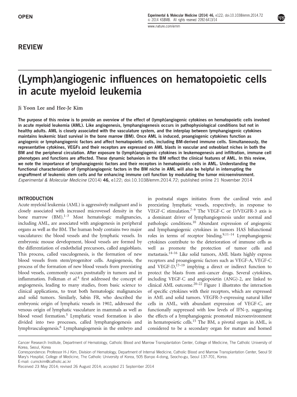 Angiogenic Influences on Hematopoietic Cells In