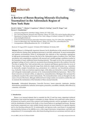 A Review of Boron-Bearing Minerals (Excluding Tourmaline) in the Adirondack Region of New York State
