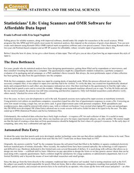 Statisticians' Lib: Using Scanners and OMR Software for Affordable Data Input