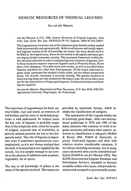 Genetic Resources of Tropical Legumes