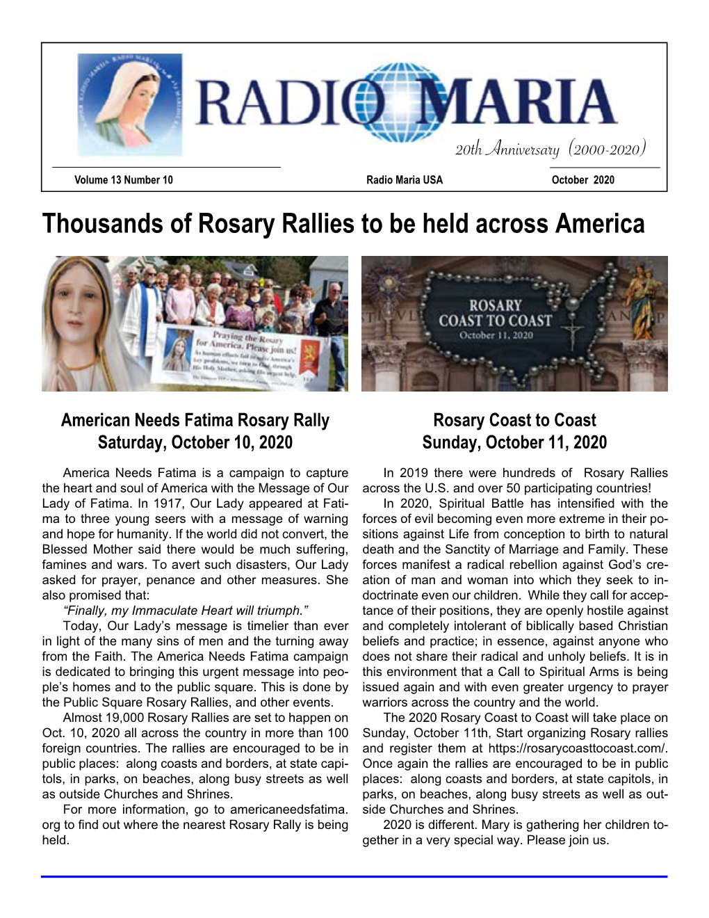 Thousands of Rosary Rallies to Be Held Across America