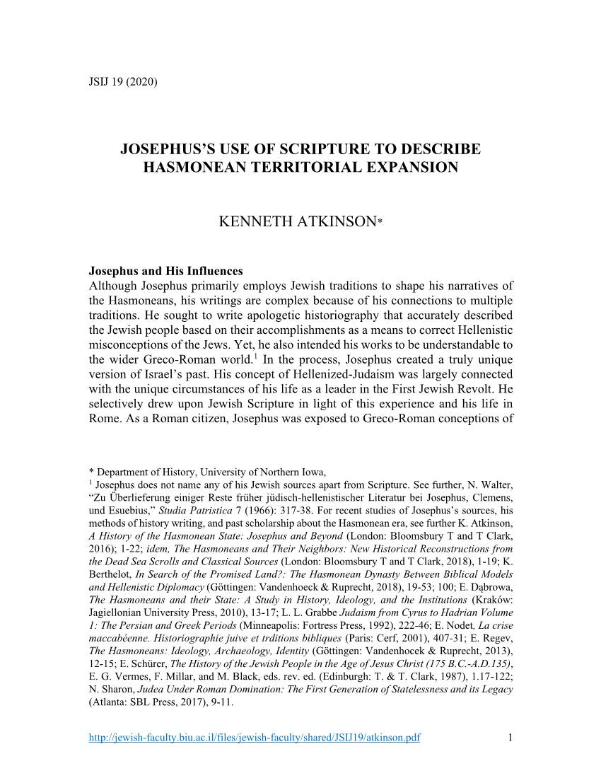 Josephus's Use of Scripture to Describe Hasmonean Territorial Expansion Kenneth Atkinson*