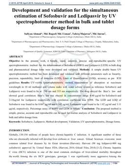 Development and Validation for the Simultaneous Estimation of Sofosbuvir and Ledipasvir by UV Spectrophotometer Method in Bulk A