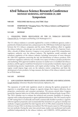 63Rd Tobacco Science Research Conference MONDAY MORNING, SEPTEMBER 29, 2009 Symposium