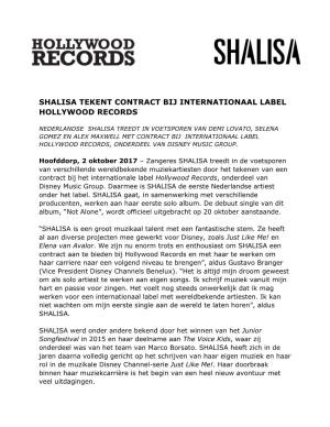 Shalisa Tekent Contract Bij Internationaal Label Hollywood Records