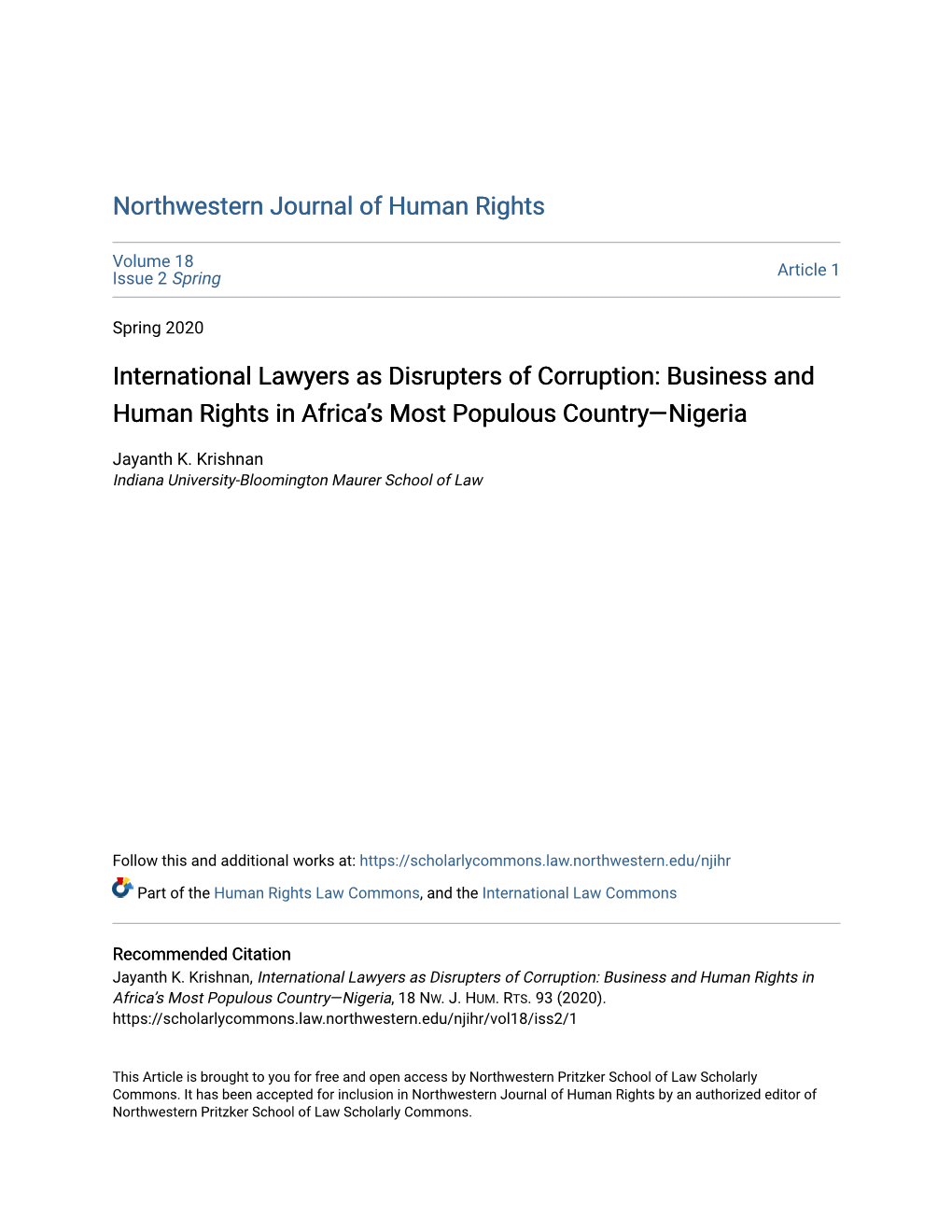 International Lawyers As Disrupters of Corruption: Business and Human Rights in Africa’S Most Populous Country—Nigeria