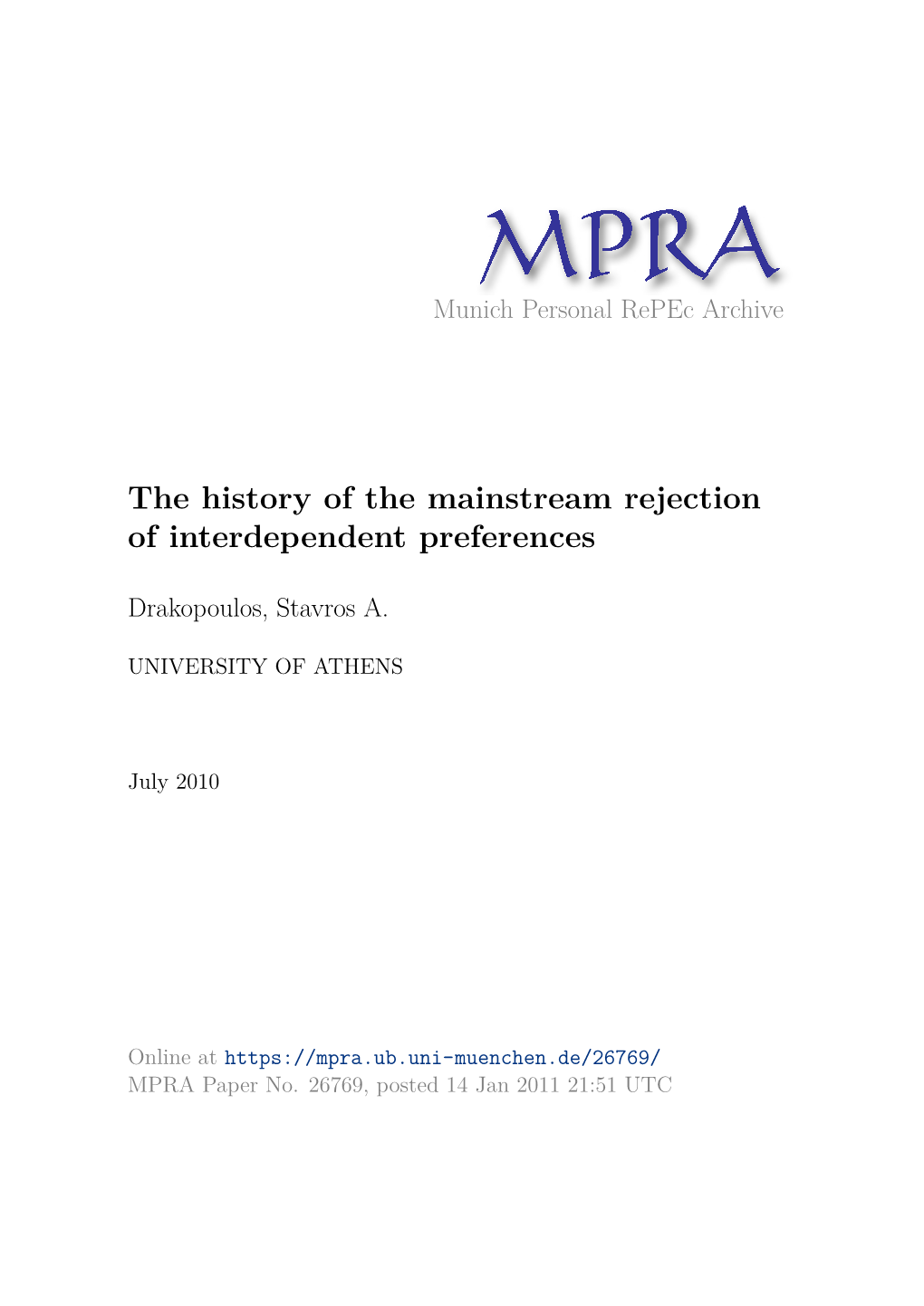 The History of the Mainstream Rejection of Interdependent Preferences
