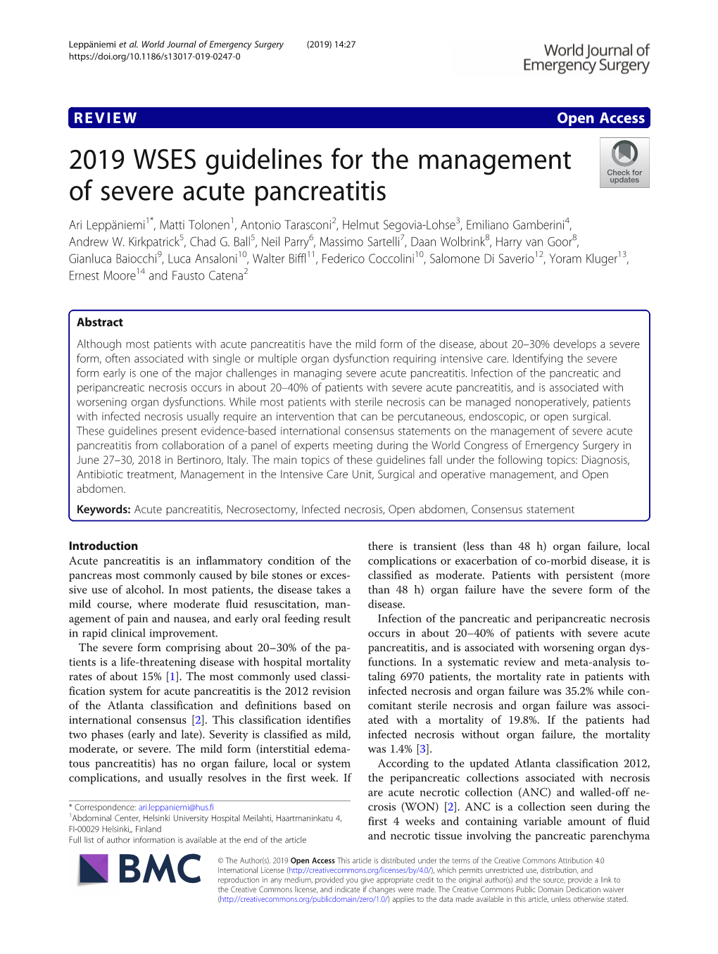 2019 WSES Guidelines for the Management of Severe Acute