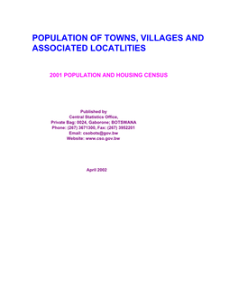 Population of Towns, Villages and Associated Localities
