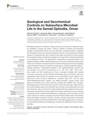 Geological and Geochemical Controls on Subsurface Microbial Life in the Samail Ophiolite, Oman