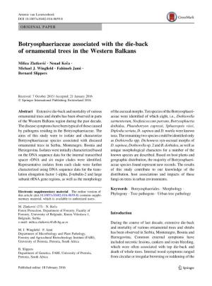 Botryosphaeriaceae Associated with the Die-Back of Ornamental Trees in the Western Balkans