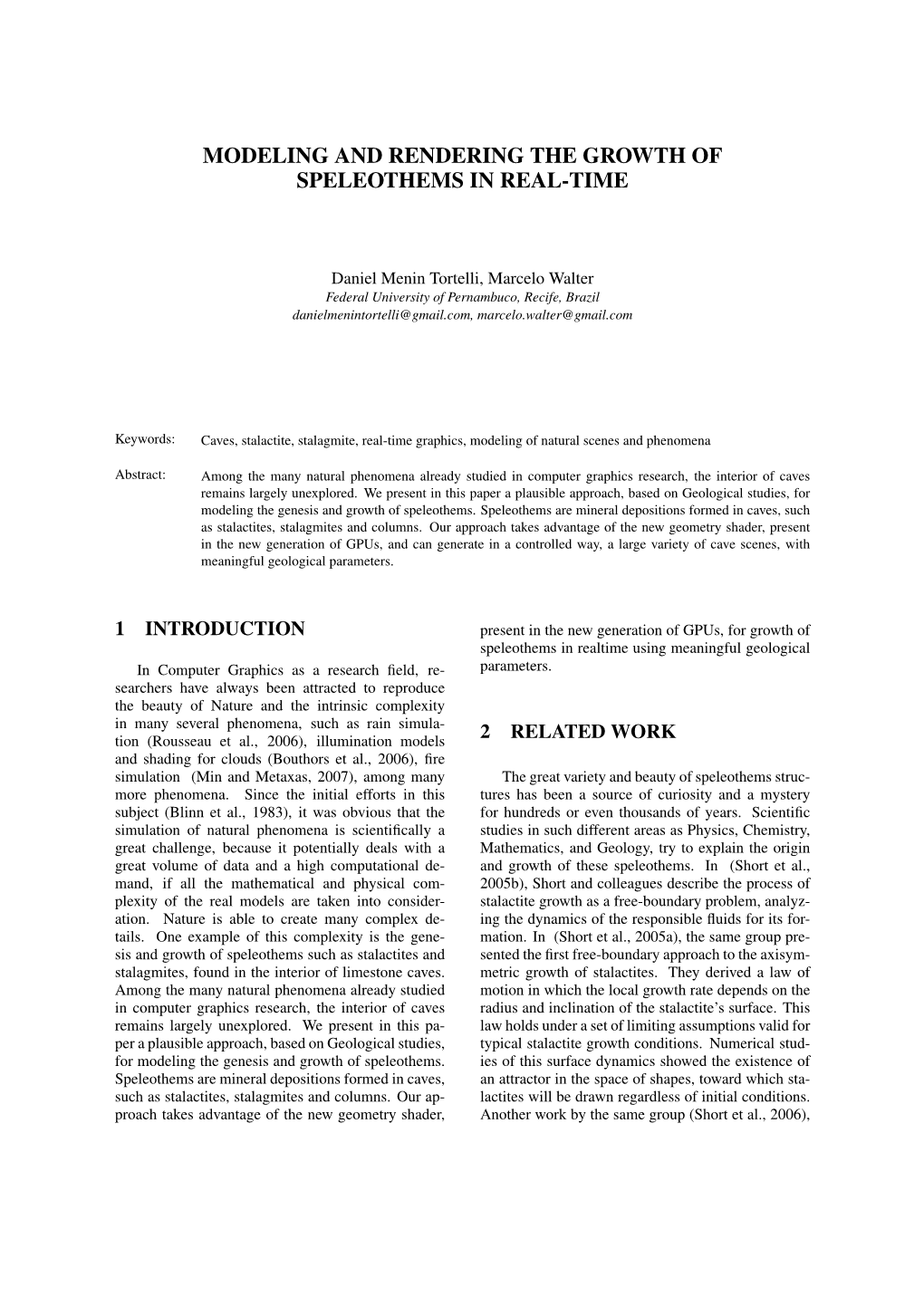 Modeling and Rendering the Growth of Speleothems in Real-Time