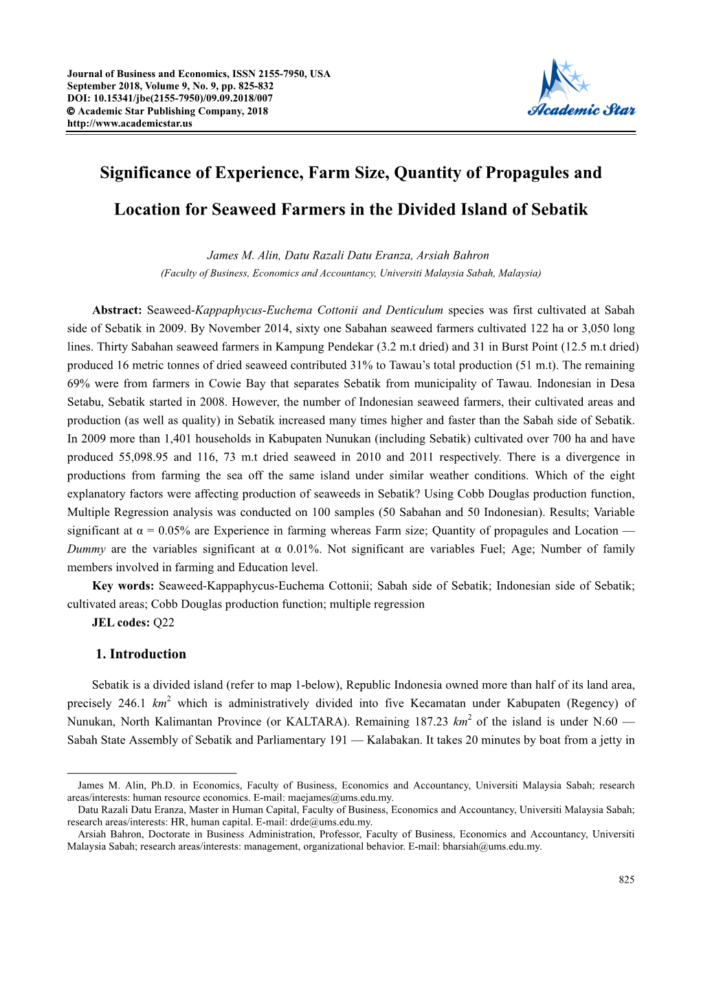 Significance of Experience, Farm Size, Quantity of Propagules And