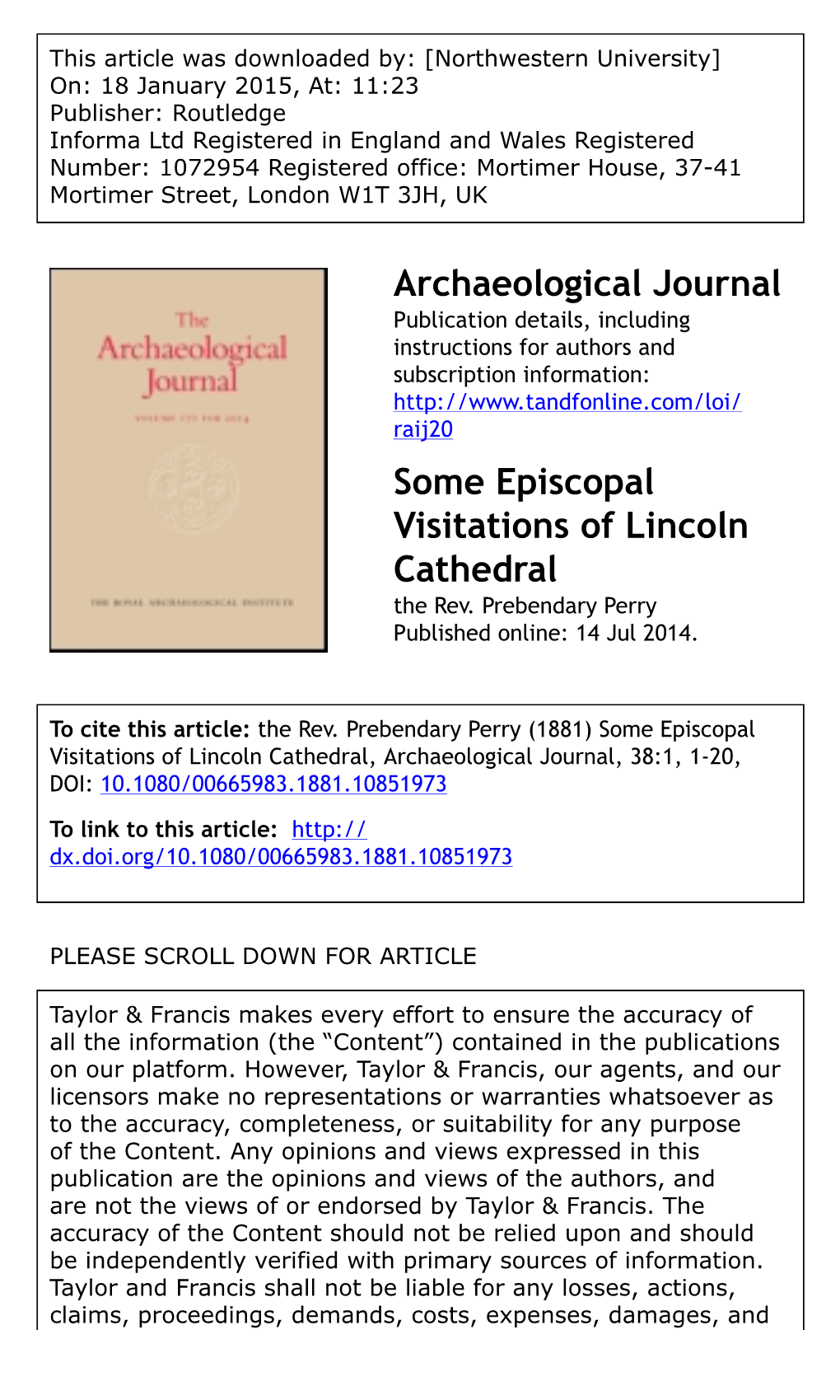 Archaeological Journal Some Episcopal Visitations of Lincoln