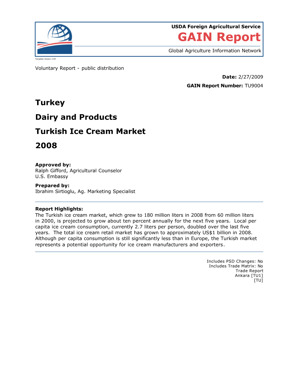 Turkey Dairy and Products Turkish Ice Cream Market 2008