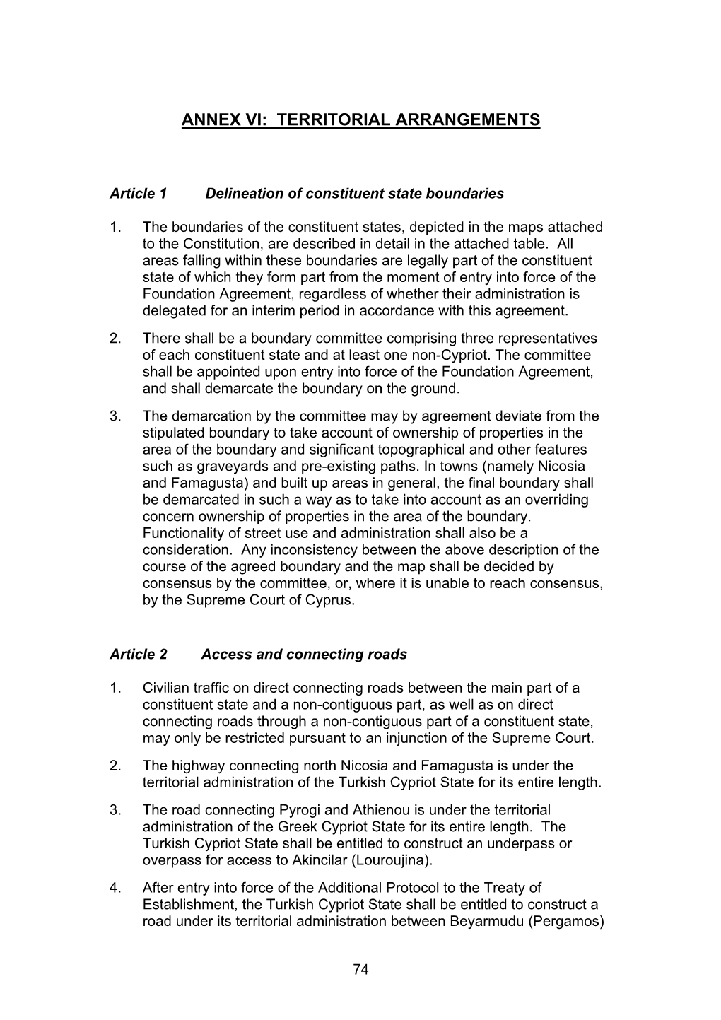 Annex Vi: Territorial Arrangements