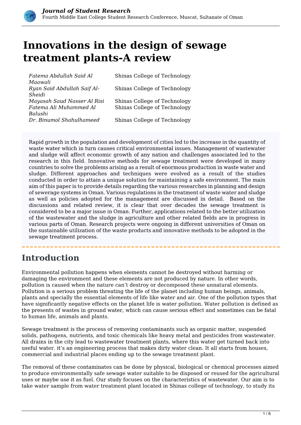 Innovations in the Design of Sewage Treatment Plants-A Review