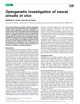 Optogenetic Investigation of Neural Circuits in Vivo