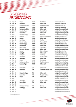 Saracens Fixtures 1920