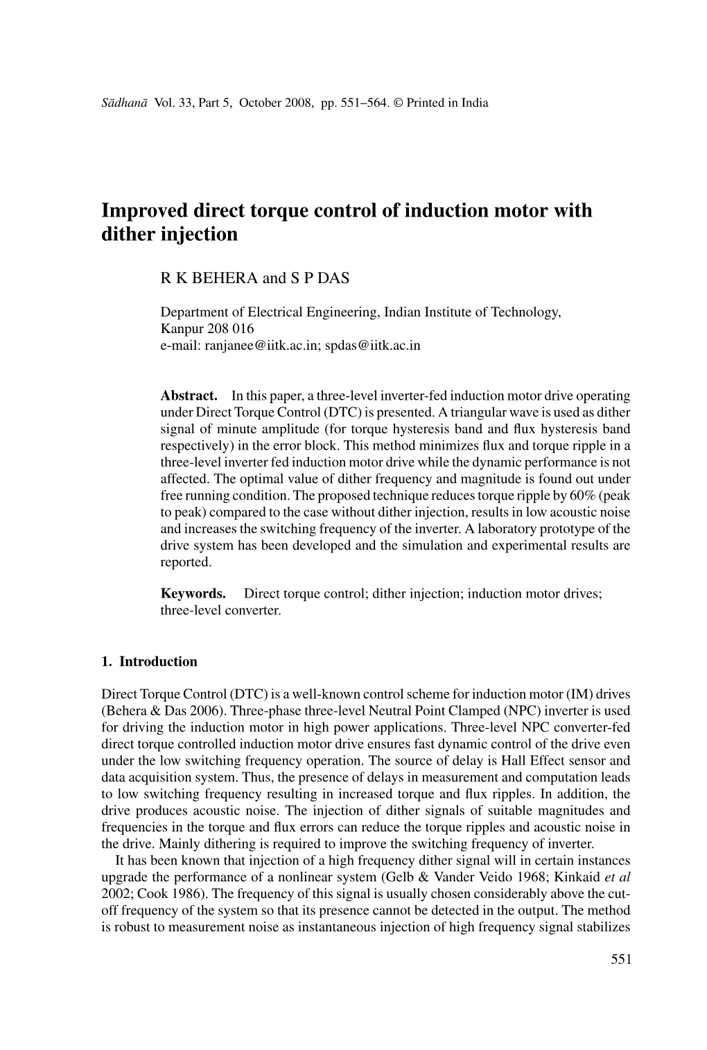 Improved Direct Torque Control of Induction Motor with Dither Injection