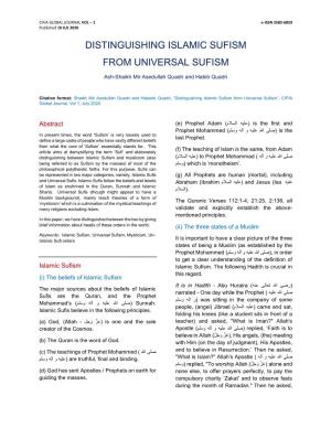 Distinguishing Islamic Sufism from Universal Sufism