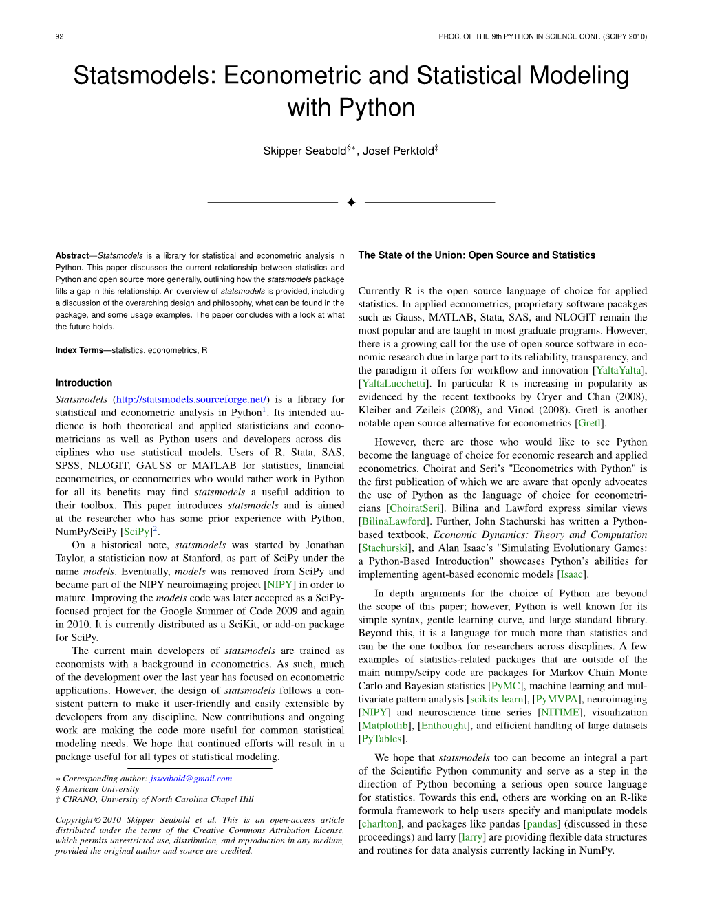 Statsmodels: Econometric and Statistical Modeling with Python