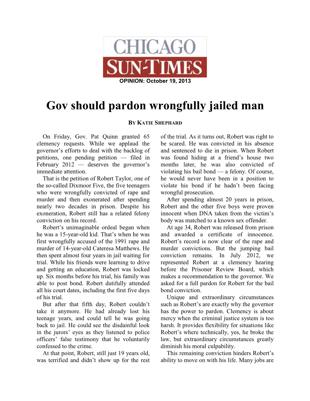 Gov Should Pardon Wrongfully Jailed Man