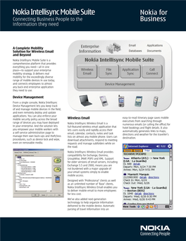 Nokia Intellisync Mobile Suite Nokia for Connecting Business People to the Business Information They Need