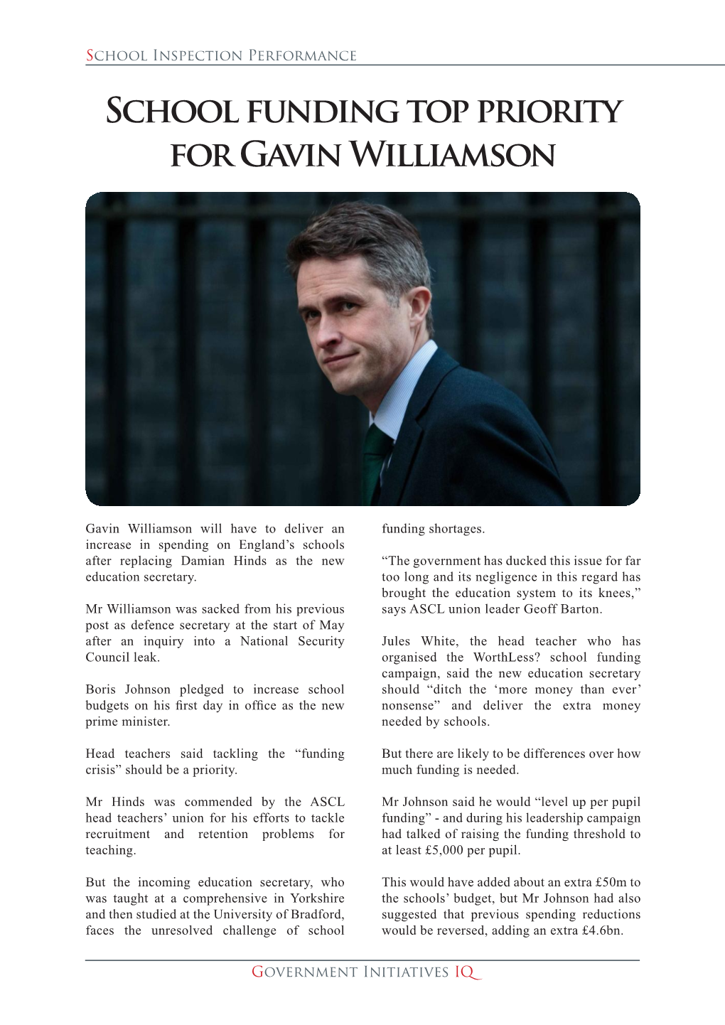 School Funding Top Priority for Gavin Williamson