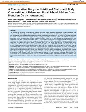 A Comparative Study on Nutritional Status and Body Composition of Urban and Rural Schoolchildren from Brandsen District (Argentina)