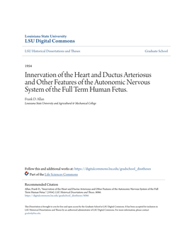Innervation of the Heart and Ductus Arteriosus and Other Features of the Autonomic Nervous System of the Full Term Human Fetus