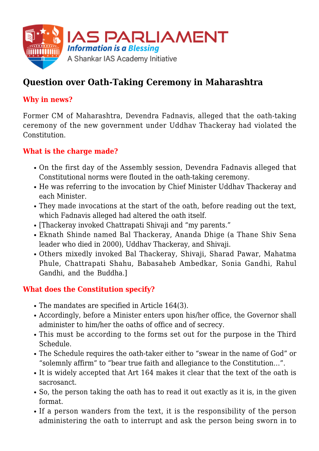 Question Over Oath-Taking Ceremony in Maharashtra