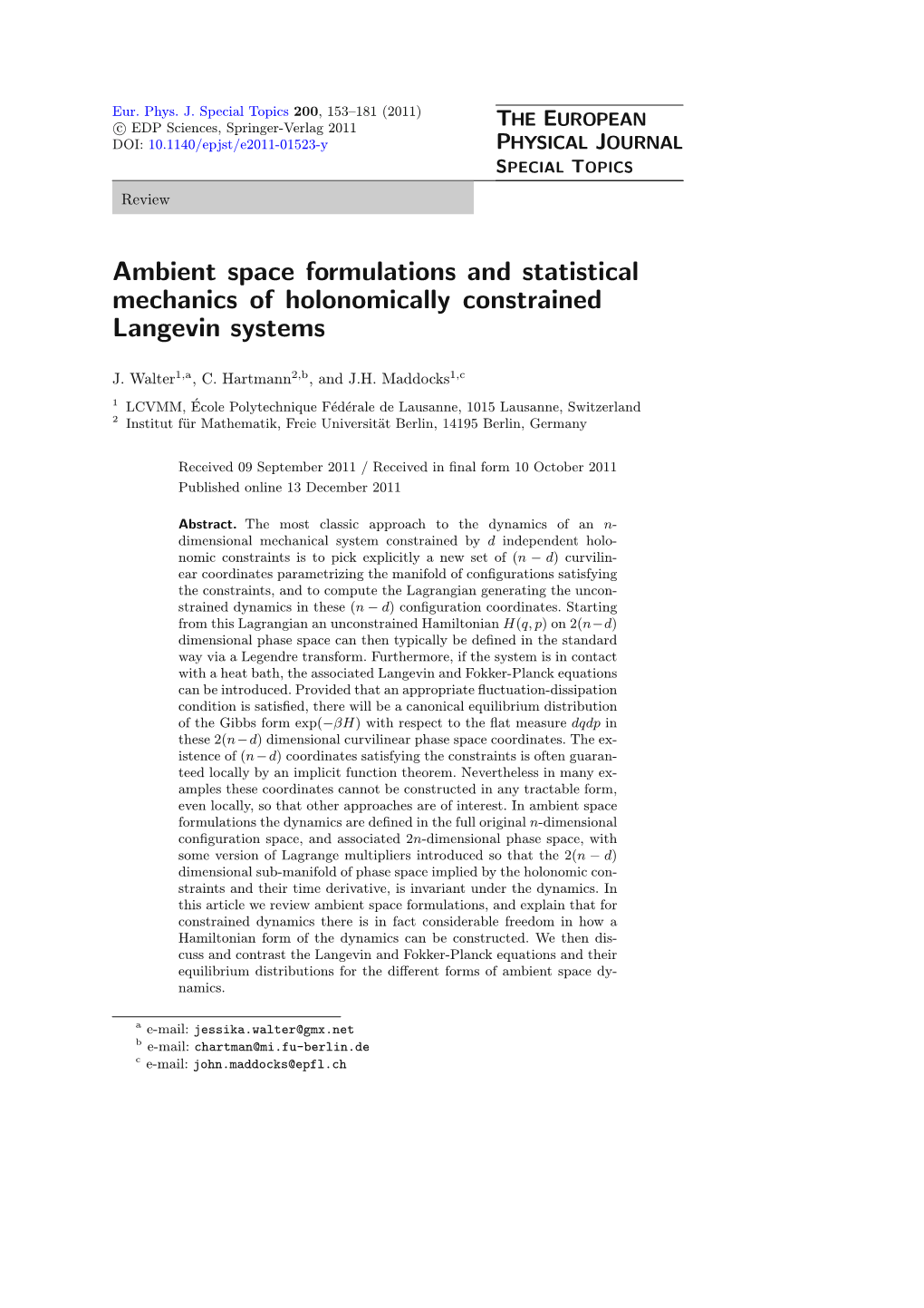 Ambient Space Formulations and Statistical Mechanics of Holonomically Constrained Langevin Systems