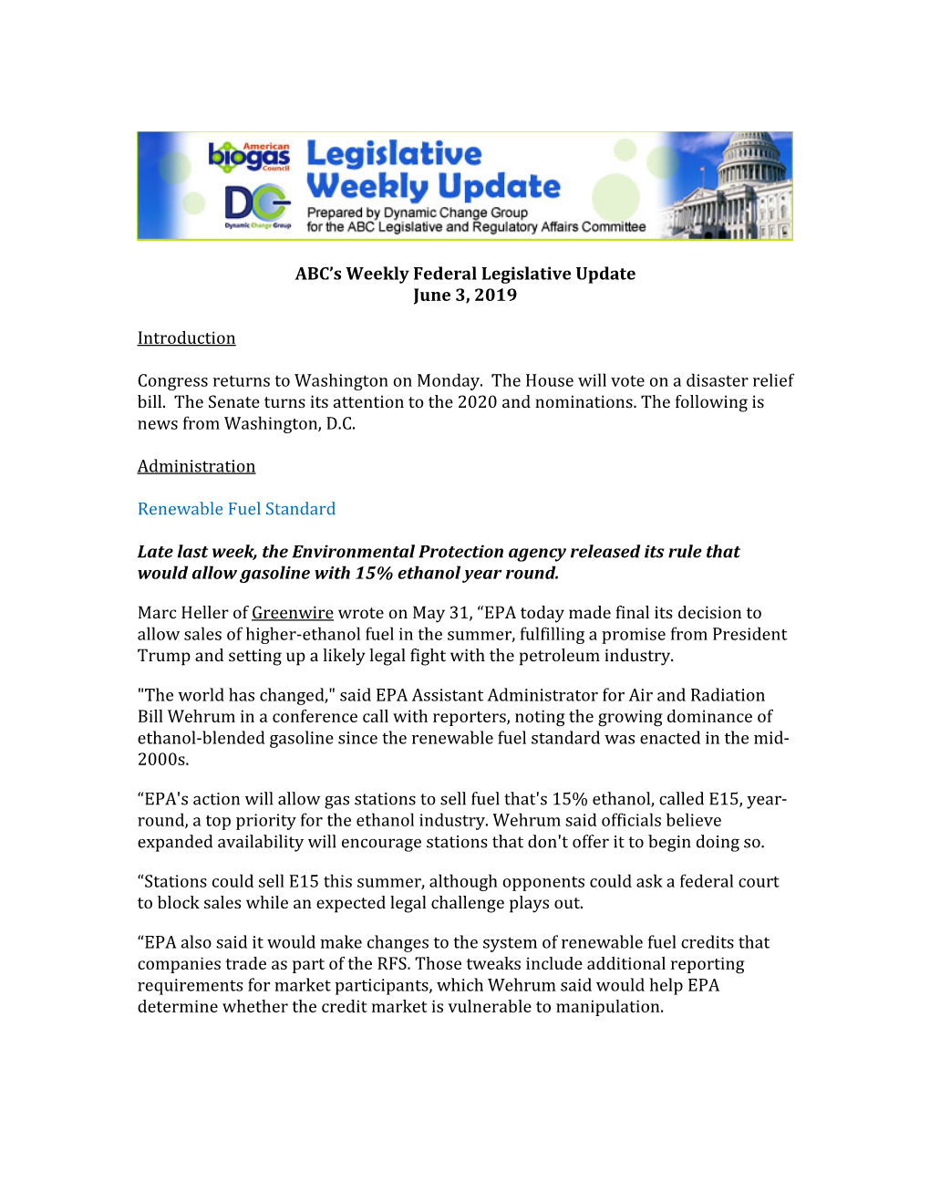 ABC's Weekly Federal Legislative Update June 3, 2019 Introduction