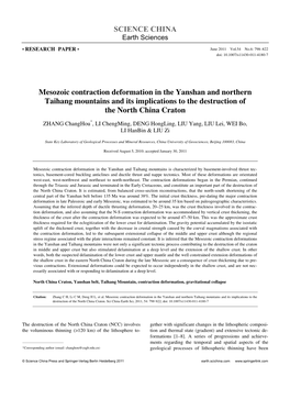 SCIENCE CHINA Mesozoic Contraction Deformation in The