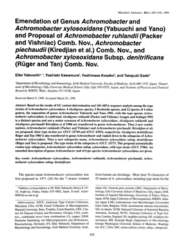 Achromobacter Xylosoxidans (Yabuuchi and Yano) and Proposal of Achromobacter Ruhlandii (Packer and Vishniac) Comb