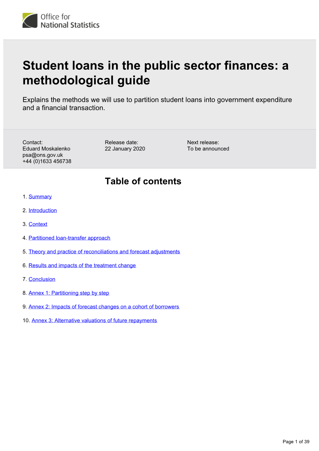 Student Loans in the Public Sector Finances: a Methodological Guide