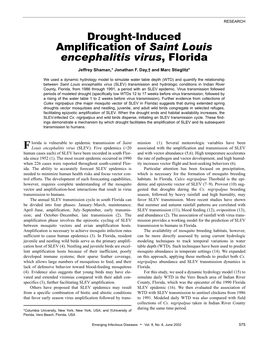 Drought-Induced Amplification of Saint Louis Encephalitis Virus, Florida Jeffrey Shaman,* Jonathan F